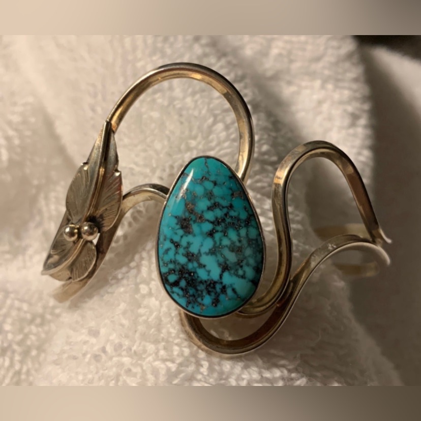 #J963 - Carol Felley Designer Turquoise Sterling Silver Free-Form Cuff Bracelet